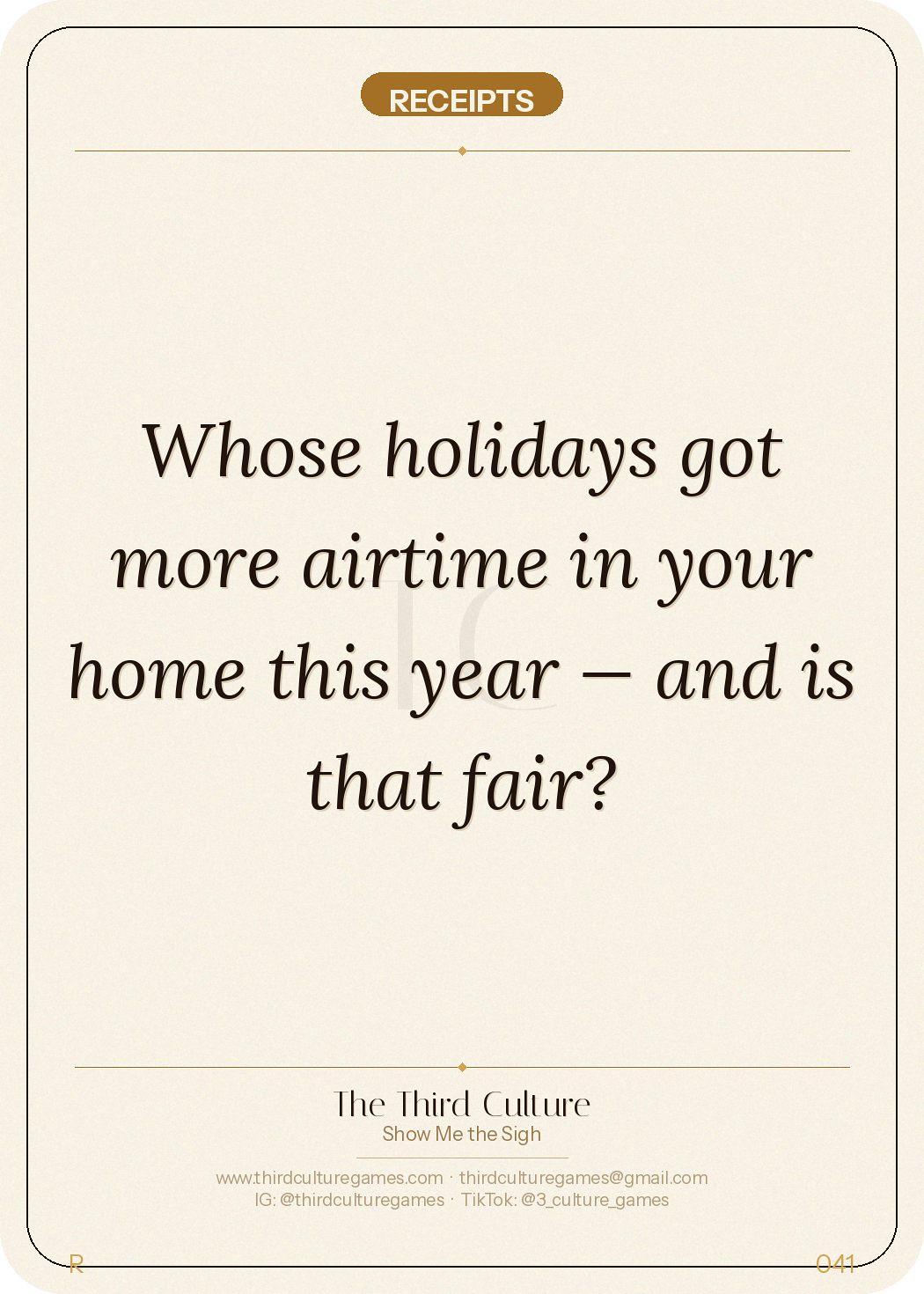 Receipts card: Whose holidays got more airtime in your home this year — and is that fair?